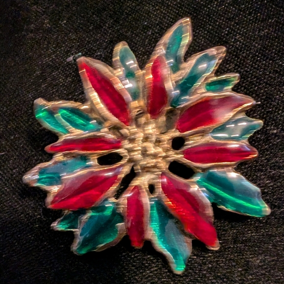 Vintage enamel Christmas poinsettia broach CT - Picture 5 of 5